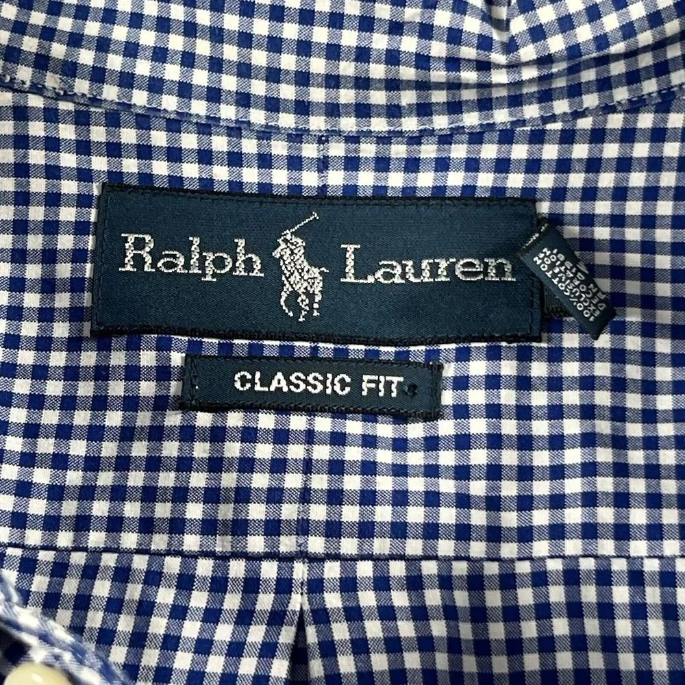 Polo Ralph Lauren Shirt Mens 3XB Blue White Check Button‎ Up Casual Classic Fit